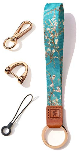 SENLLY Hand Sondd Wrist Lanyard Armband Nyckelband med Äkta Läder och metallring, för Nycklar, Nyckelring, Mobiltelefon, ID Bricka Hållare