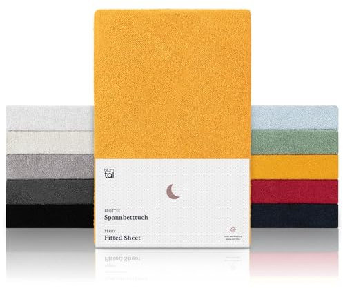 Blumtal® Frottee Spannbettlaken 140x200 cm - Oeko-TEX Zertifiziert - Bis 25 cm Matratzenhöhe - Wärmend in Spicy Mustard - Gelb