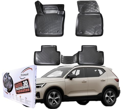 Rizline Passgenau 3D Fussmatten Auto Kompatibel mit Volvo XC-40 2018-2022 Auto Zubehör 1. und 2. Reihe Gummimatten Autos TPE Allwetter Geruchlos rutschfest Vorne & Hinten Schwarz