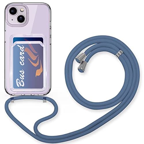 FMPCUON Silikon Handykette für iPhone 11 Pro Hülle mit Band Handyhülle für zum Umhängen Transparent Schutzhülle zum Umhängeband Abnehmbar Necklace Case mit Kartenfach,Blau