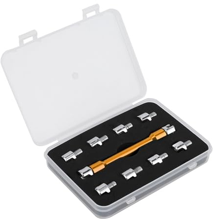 10-teiliges CNC Motorrad Speichenschlüssel-Set 5.0-6.8 mm, Aluminium | Mit Aufbewahrungsbox, für Cruiser Sportbikes Offroad, Austauschbare Aufsätze, 93 mm Länge, Eisen-Aluminium-Konstruktion