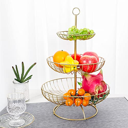 Fruit Bowl,3 Tier Metal Fruit Basket,Fruit Holder for Storage Basket,Detachable Fruit Baskets for Kitchens, Fruit Basket Stand,Bread Basket,for Storing & Organizing Fruits Vegetables Snacks (Gold,1)