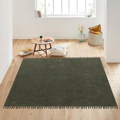 CASAVANI Handblockbedruckter Baumwollteppich, handgefertigt, Fester Bereich, Boho-Kelim-Teppich, schwarz, flach, gewebt, für den Innenbereich, Zuhause/Büro 60x90 cm (2x3 Fuß)