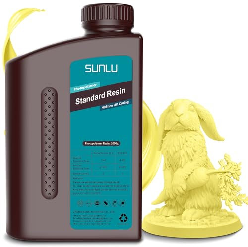 SUNLU 3D Drucker Resin 1KG, 405nm UV Härtendes Standard Photopolymer Schnellharz für 4K/8K LCD/DLP/SLA 3D Druck, Hohe Präzision, Geringe Schrumpfung, Zitronengelb 1000g