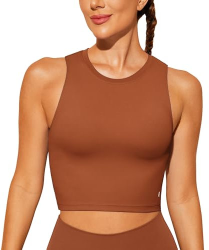 BAYDI Nudi Sport BH Damen ohne Buegel Bustier Abnehmbare Gepolsterte Crop-Tops Hochgeschlossenes Tanktop Yoga Fitness Soft Bra Braun