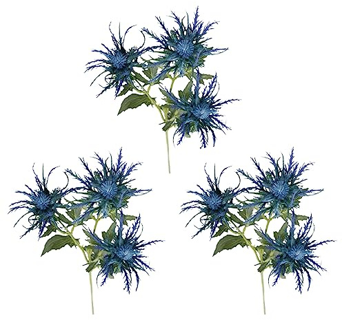 Fleurs de Chardon Artificielles, Fleurs D'Eryngium, Bouquet de Fleurs de Chardon Artificiel Faux Eryngium Foetidum Simulation Houx de Mer pour Bouquet de Mariage Pièce Maîtresse Décoration de(Bleu)
