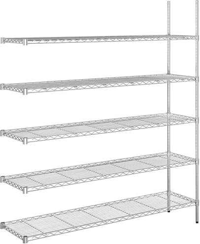 kaiserkraft | Stahldraht-Gitterregal | verchromt | Fachlast 100 kg | BxT 1520 x 460 mm | Anbauregal | Höhe 1880 mm | 5 Fachböden