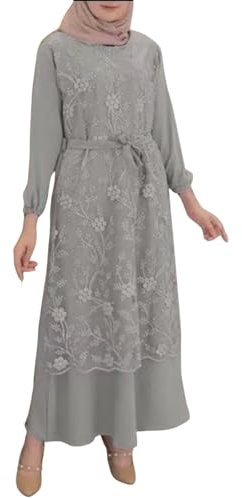 Muslim Kleider Lang Damen Ohne Hijab Langarm Flowy Elegant Sommerkleid Einfarbig Muslimische Kleidung Robe Abaya Islamische Gebetskleidung für Frauen