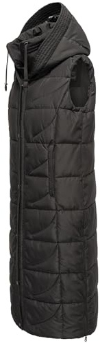 Navahoo Damen Winterjacke warme Steppweste extralang mit Kapuze Brezelchen Black Gr. M