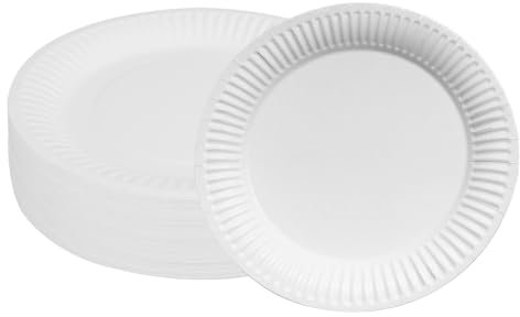 100 Piatti carta, Piatti carta usa e getta, biodegradabile, adatto per feste in giardino, feste barbecue, compleanni dei bambini, matrimoni e altre attività, resistente 250 g/m², Ø 18 cm (bianco)