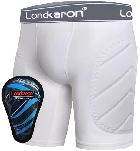 Londkaron Youth Boys Padded Sliding Shorts with Soft Protective Cup for Baseball & Football (Medium, White Grey)