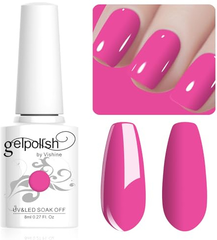 Vishine Gel Nail Polish, 8ml Hot Pink Soak Off UV LED Polish for Manicure, DIY Nail Art #053