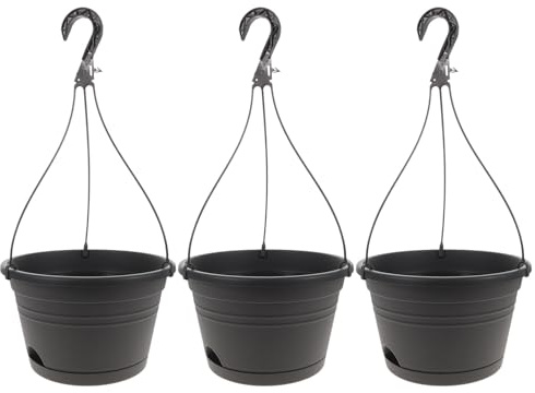 DOITOOL 3 Sets Plastic Hanging Planter Pots Garden Plant Pot, 9.8 Inch Hanging Pot Hanging Nursery Basket Hanging Orchid Pots for Outdoor Indoor Garden (Grey)