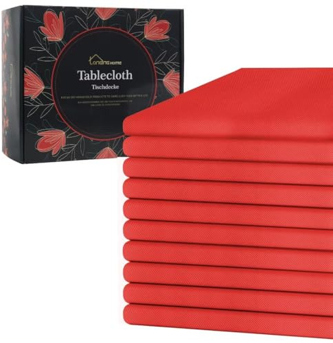Longing Home Einweg Vlies Tischdecke, Rot, 1.18m x 2,5m, 10 Stück | Rechteckig Tischtuch, Stoffähnlich, für Hochzeit, Geburtstag, Party, Bierzeltgarnitur, Deko, Biertisch, Weihnachten & Feste