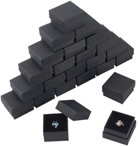 NBEADS 24 pz Scatole Regalo per Gioielli In Carta, 5.1x5.1x3.3cm Scatole Regalo per Gioielli di Kraft Scatoline Piccole per Gioielli con Cuscino e Fodera in Spugna per Bracciale Collana, Nero
