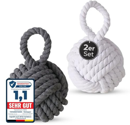 TOPANBIETER 999 2er Set Deko Türstopper Jute grau und weiß Türhalter Fenterpuffer Bodenstopper Tür Stopper (Jute grau/weiß)
