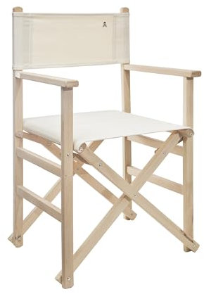 Scalpers Klappbarer Regiestuhl, Gestell ohne Lack mit naturfarbener Leinwand aus hochwertigem Buchenholz, ekrü, 51x46x86