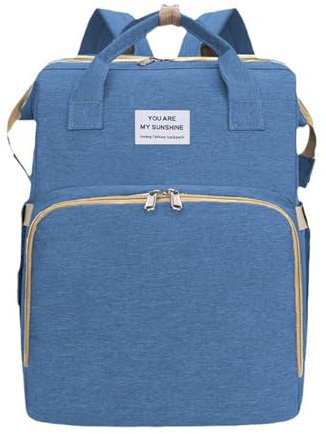 JTBDWOSK Wickeltaschen-Rucksack Mit Kinderwagen-Haken, Wickeltasche Rucksack mit Bettfunktion und Moskitonetze,Ausgehen Reisen Einkaufen Rucksack mit tragbarer Windelunterlage,Blau