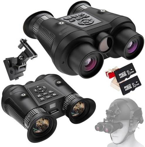 BraveKing Night Vision VR-glasögon med 3D-visionseffekt 6 x digital zoom FOV 40° huvudmonterade 7 infraröda kikare för vuxna, 3D-foton och 4K-videoinspelning, visning i 100 % mörker (2 x 32 GB kort)