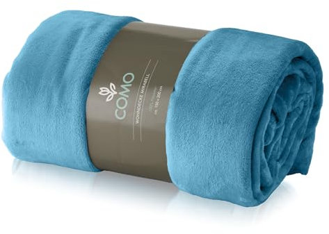Como Kuscheldecke Blau Moderne Sofadecke, fein gestrickte Wohndecke, 100% Polyester, 280 GSM, gesäumte Einfassung 150 x 200 cm