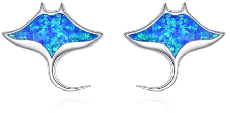 Meer Ohrstecker 925 Sterling Silber Hai/Rochen Ohrringe blau Opal Schmuck für Damen Mädchen