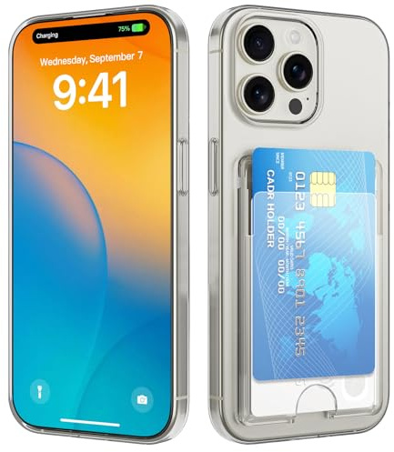 nicekool Hülle für iPhone 15 Pro Max mit Kartenfach für 2 Karten, Handyhülle Kartenhalter Transparente Rückseite Schutzhülle Dünn Weiche Stoßfest Handy Kartenetui Bumper Brieftasche Cart Case Cover