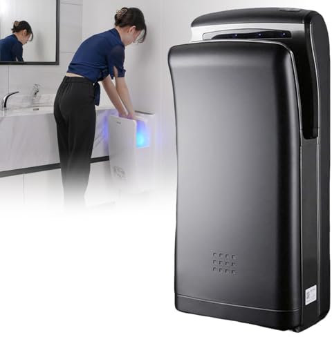 YEHOZZ Asciugamani Elettrico Verticale, Asciugamani Automatico, Asciugamani Commerciale Potente da 2000 W con Raccolta Acqua, Interruttore Aria Calda/Fredda, 5 Secondi per Asciugare,Black