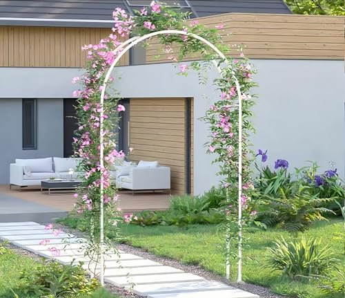 KUANGGE Arche de Jardin en métal Blanc avec Base Robuste, Parfaite pour la décoration de Mariage, Le Fond de Photographie et Les Plantes d'herbe de la Pampa