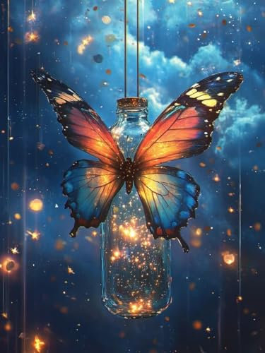 Malen Nach Zahlen Erwachsene Schmetterling Paint by Numbers Sternenlicht Malen Nach Zahlen mit Rahmen 90X120CM Leinwand Ölgemälde Kit mit Pinseln und Acrylfarbe für Zimmer Deko Wohnzimmer Geschenke