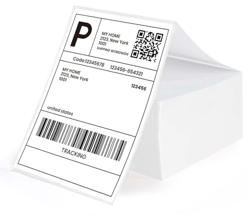 Adhes Etiquettes Autocollantes, Papier Thermique, 100 MM X 152 MM (500 étiquettes Pliantes) Blanc Compatible avec les Imprimante Thermique Etiquette