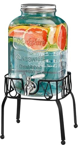 Glass Wine Barrel with Tap, Whisky Decanter Set with Stand, Barrel Shaped Glass Drink Dispenser 3-5 L, Liquor Dispenser, Glass Carafe Dispenser, Pourer, Dispenser for Whisky, Brandy, Juices, Lemonade