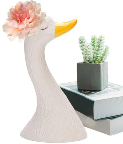 Veasbuu Vases pour décoration, Vase de Cygne - Swan Figurine White Planter Pot Mignon,Sculpture de Table en céramique, Ornements de Chambre à Coucher pour Arrangement Floral