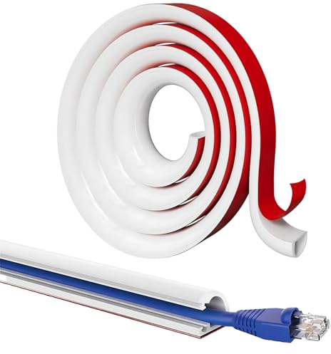 Canaleta Blanca autoadhesiva para 1 Cable, pasacables Flexible con Apertura Lateral, canaleta para Cables eléctricos, pasacables para Pared, Suelo, TV (1 m)