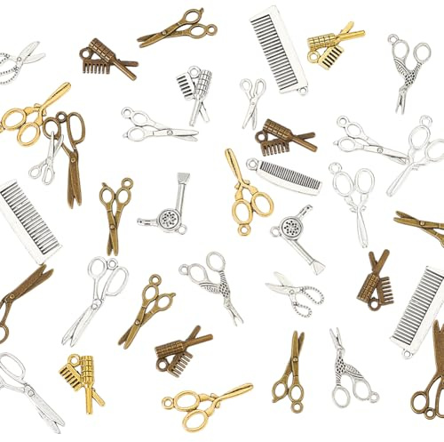CRAFTYMELODY 150 pezzi 15 stili di Charms Parrucchiere Charms per Parrucchiere Pettine Forbici Divertenti Strumenti di Acconciatura Ciondoli Bulk Ciondoli Carini per Forbici