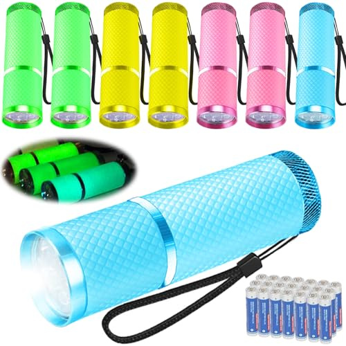 Joycabin 8 Stück Mini LED Taschenlampe Kinder, klein LED Aluminium Handlampe mit Lanyard und 24 AAA Batterien, Nachtleuchtenden Taschenlampe Camping Handlampe für Outdoor Wandern Party Geschenke