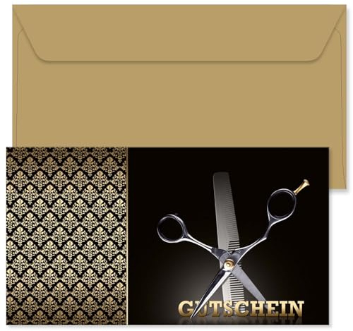 GESCHENKGUTSCHEINcom - 25 Geschenkgutscheine mit Kuvert für Friseur Friseursalon Coiffeure - Friseurgutschein - Gutschein-Vordruck blanko K1254-1-25
