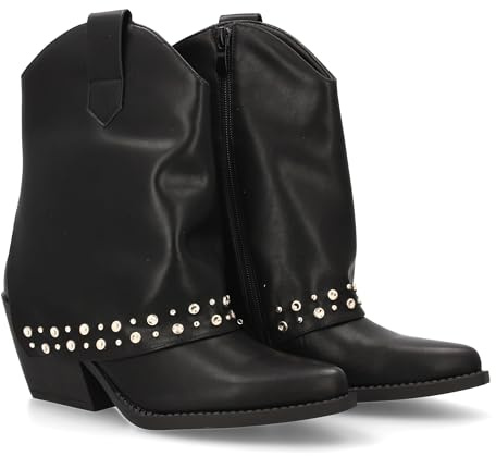 shoes&blues.es 95093 Botin Cowboy con Tachuelas metalicas. Tacon Ancho y Comodo. Ideal para Mujer Temporada Otono Invierno. Negro Talla 36