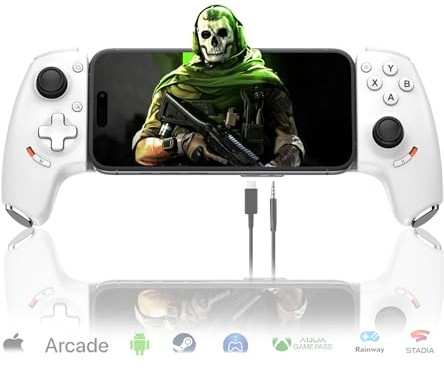 Type-C Mobile Gaming Controller für Android & iPhone 17/16/15 Series (USB-C), Plug and Play Gamepad with Hall Effect Joysticks & Triggers, Xbox Streaming/Cloud Game/COD, 3.5mm Audio Jack -White ﻿