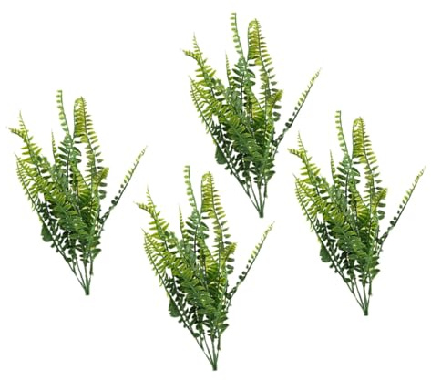 Gatuida Plantas Artificiales Verdes de Plástico 4piezas Helechos Realistas para Decoración Hogar y Bodas, Resistentes al Aire Libre y Balcones, sin Riego y Fácil Mantenimiento