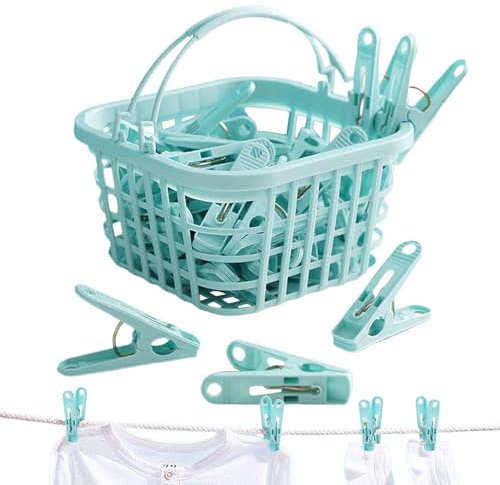 Clips de lavandería resistentes al viento, juego de pinzas multiusos de 30 piezas, pinzas seguras para la ropa con cesta de transporte, clips versátiles, pines portátiles para calcetines, brasieres