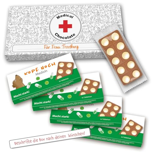 Schokoladentabletten  4 x Kopf Hoch Medizin  I Tabletten aus Schokolade I Medical Chocolate I Schokoladen Geschenk I Geburtstagsgeschenk I Kopf Hoch Meddizin I Ein Hochgenuss I Yippiejaja.de I