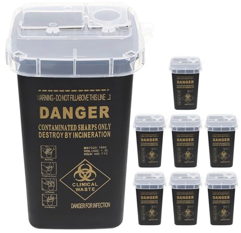 DECORNIJIA 8 Pièces Conteneur Portable pour Objets Tranchants 8 Pièces, Boîte à Aiguilles Noire 15 X 10 CM, Poubelle Sécurisée pour Déchets de Tatouage, Collecteur Piquants pour Salon et