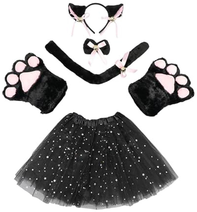 Costume de carnaval pour enfants et filles - Costume de carnaval - Jupe de ballet - Bandeau - Noir - 3-8 ans