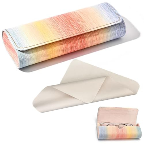 Custodia Occhiali Rigida Donna e Uomo- Custodia per Occhiali dai Colori Dell'arcobaleno in Pelle PU Premium - Viene Fornita con un Panno per Occhiali da Sole, Occhiali da Lettura e Occhiali Sportivi