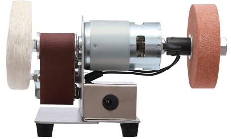 Mini lijadora de banda y mini pulidora eléctrica, pulidora y pulidora, taller y bricolaje, nivel 7, ajustable para metal, madera y plástico, incluye baños de lijado y disco de lijado