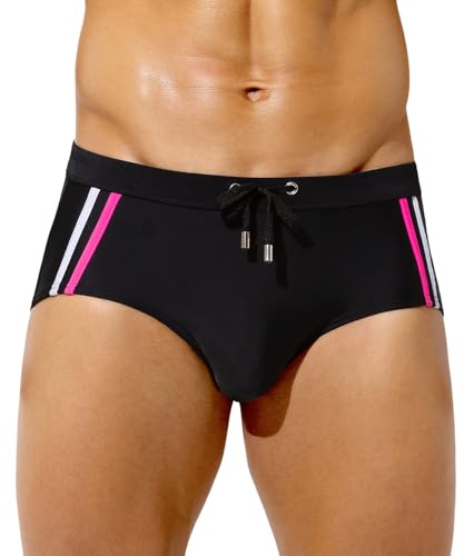 Casey Kevin Men's Quick Dry Swim Briefs Bikini Swimwear with Drawstring | High Stretch Breathable Square Leg Swimsuit Low Rise Swim Trunks with Elastic Waistband for Beach Vacation Surfing