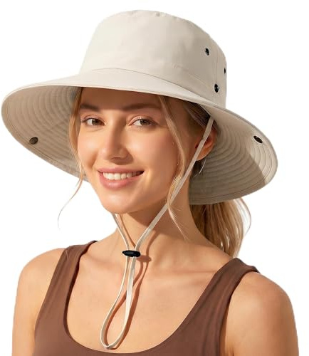 ehsbuy Sonnenhut Damen Herren Faltbar mit Pferdeschwanz Sommerhut Breite Krempe Wasserdicht Sonnenschutz Verstellbarer Kinnriemen Fischerhut Wanderhut für Safari Outdoor