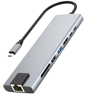 ZEPFJHE Adaptador USB C multipuerto de 8 puertos con salida HDTV USB 3.0 USB 2.0 PD100W Ri45 estación de acoplamiento para laptop, accesorios USB C
