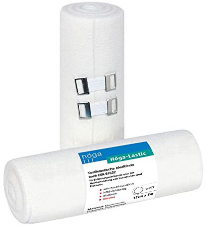 Höga Lastic Idealbinde, textilelastische Idealbinde nach DIN 61632, 12 cm x 5 m gedehnt, sehr hautfreundlich, luftdurchlässig, elastisch