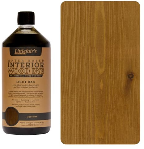 Littlefair’s Mordente Per Legno 1ltr - Colore Per Legno Esaltando i Dettagli Naturali Della Venatura Del Legno - Vernice Legno - Sicuro e Ecologico Per Progetti di Falegnameria - Colore: Rovere chiaro